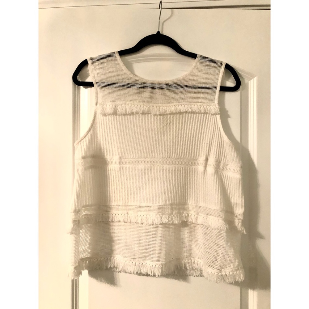 Mango White Fringe Tank Top